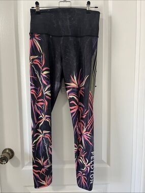 Peloton Black Leggings with Pink and Purple Tropical Print